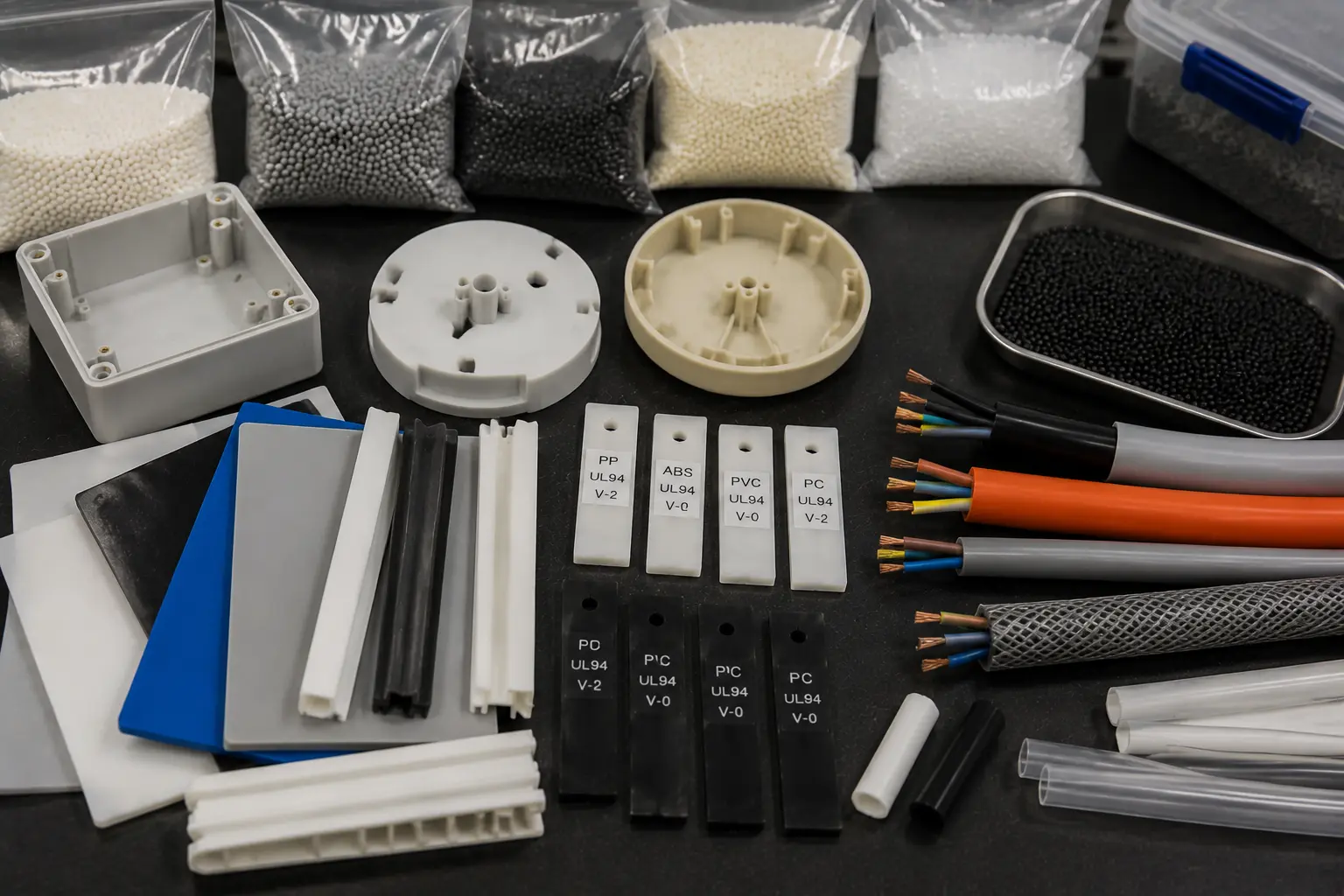 Flame retardant application samples: cable, sheet and molded bars