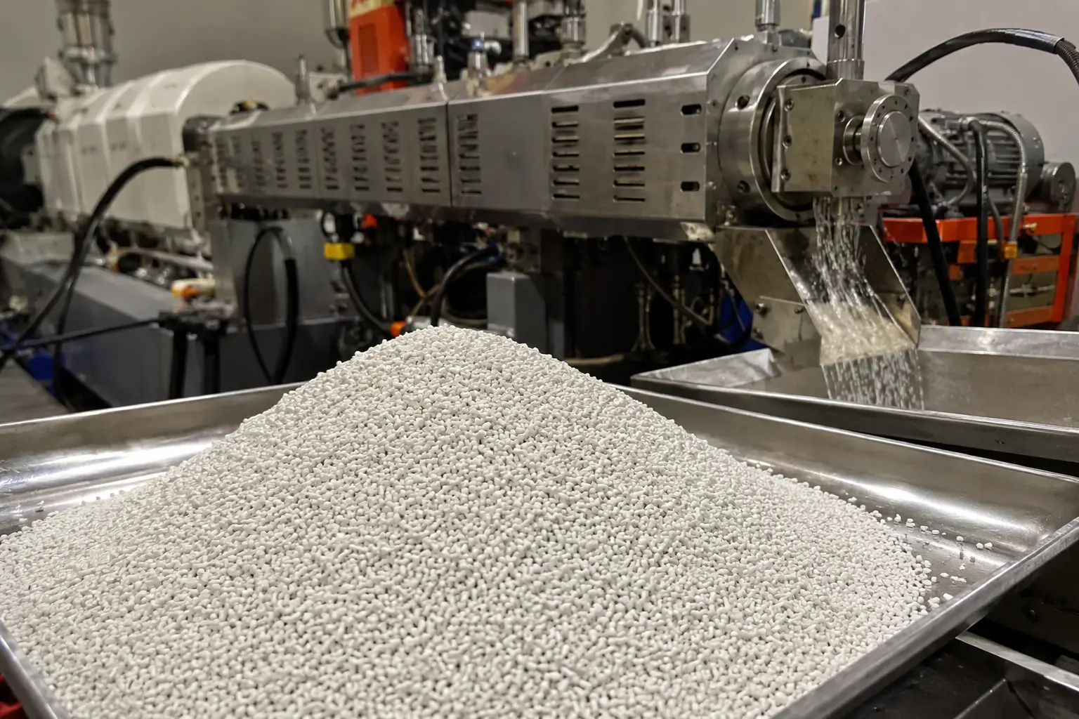 Flame retardant masterbatch pellets at the factory