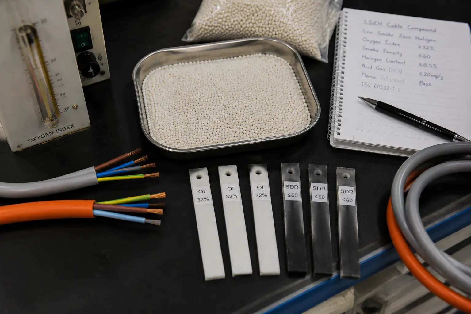 LSZH cable compound pellets and cable jacket smoke test