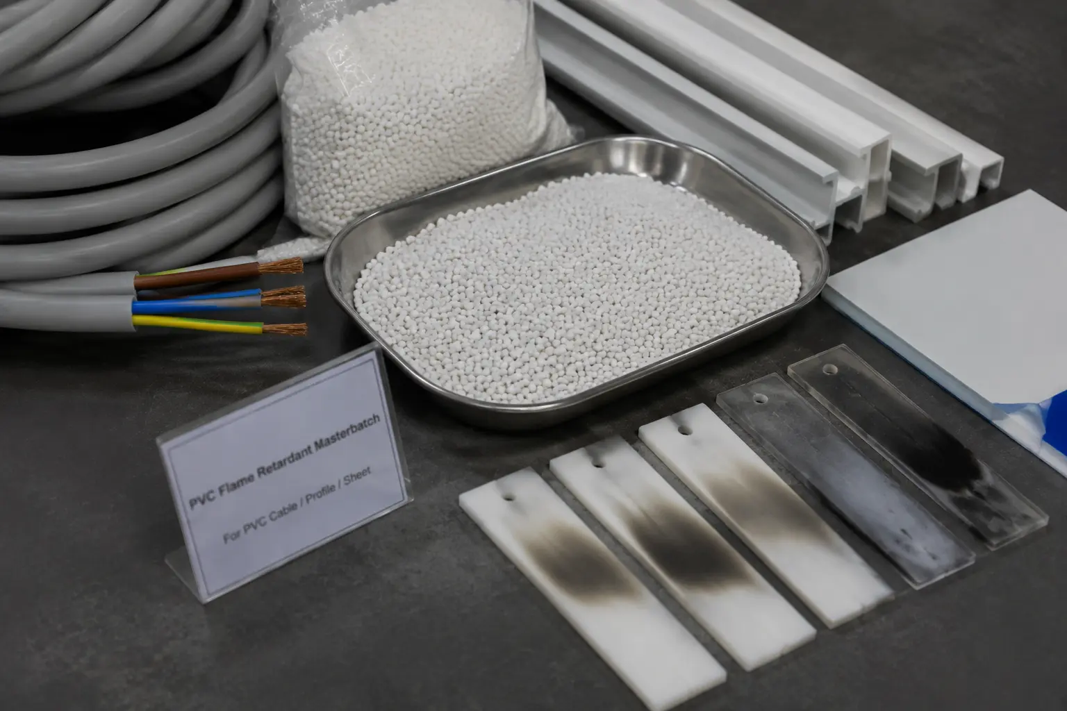 PVC flame retardant masterbatch pellets with cable profile samples